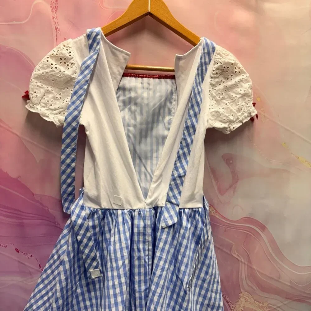 Wizard of Oz Dorothy Blue Gingham Dress Girls L Musical Theater Halloween
